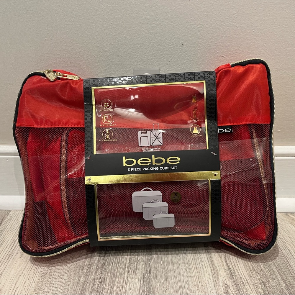 Bebe Vibrant Red Travel Packing Cube Set NEW